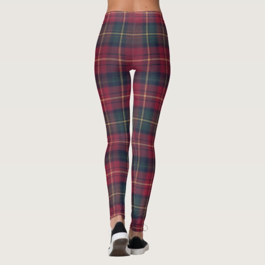 Red Green Traditional Square Tartan Fabric Leggings (Achterkant)