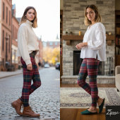Red Green Traditional Square Tartan Fabric Leggings