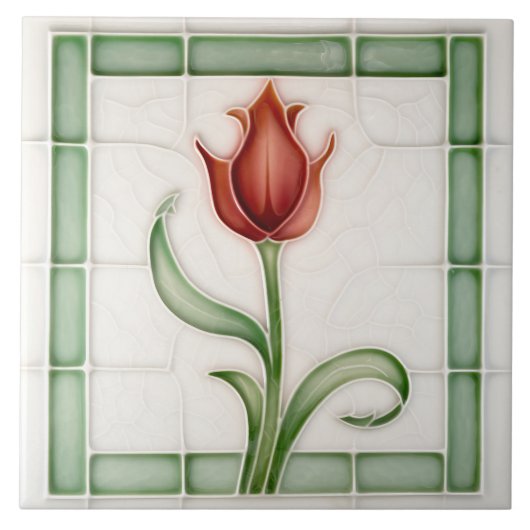 Red Green Tulip Wall Decor Nouveau Art Gibbons Tegeltje (Voorkant)