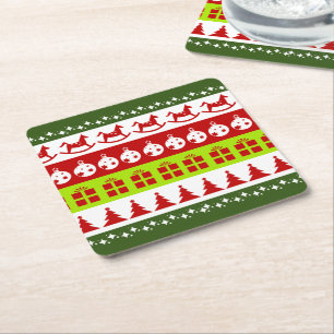Red Green Ugly met kerstavaar Festive Clipart Kartonnen Onderzetters