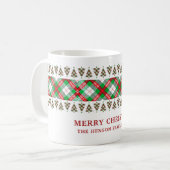 Red Green Vintage Christmas Tree Plaid Pattern Koffiemok (Voorkant links)