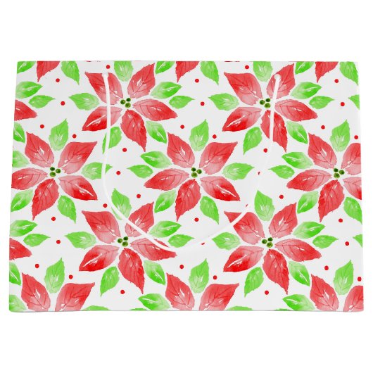 Red Green Waterverf Poinsettia Patroon Groot Cadeauzakje (Voorkant)