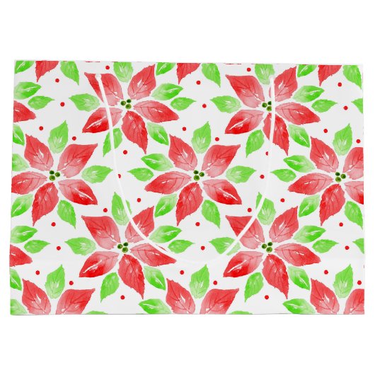 Red Green Waterverf Poinsettia Patroon Groot Cadeauzakje (Achterkant)