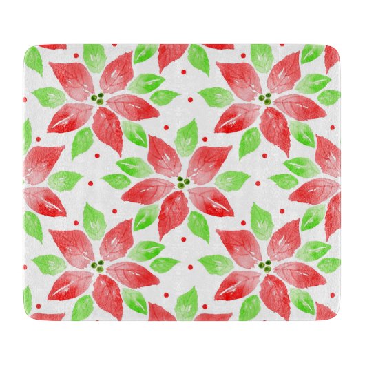 Red Green Waterverf Poinsettia Patroon Snijplank (Voorkant)