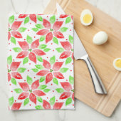 Red Green Waterverf Poinsettia Patroon Theedoek (Quarter Fold)