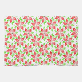 Red Green Waterverf Poinsettia Patroon Theedoek