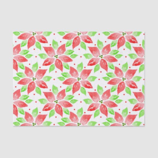 Red Green Waterverf Poinsettia Patroon Tissuepapier (Voorkant)