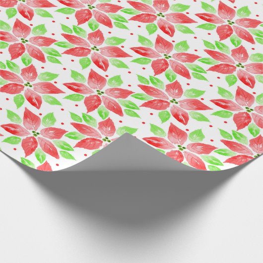 Red Green Waterverf Poinsettia Pattern Wrapping P Cadeaupapier (Hoek)