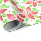 Red Green Waterverf Poinsettia Pattern Wrapping P Cadeaupapier (Rol Hoek)
