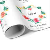 Red Green Wedding Heart Floral Cadeaupapier (Rol Hoek)