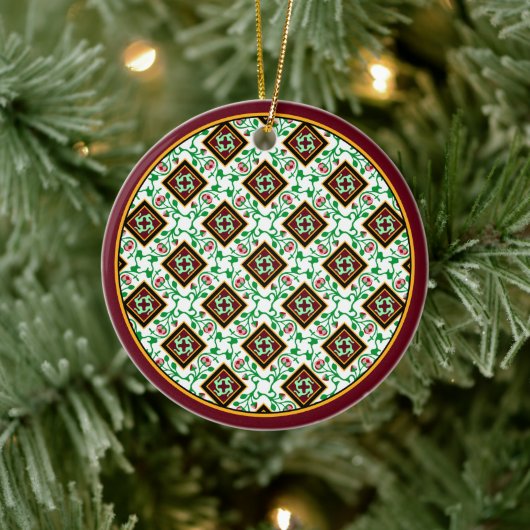  Red Green White Barcelona Floral Keramisch Ornament (Boom)