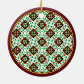  Red Green White Barcelona Floral Keramisch Ornament (Achterkant)