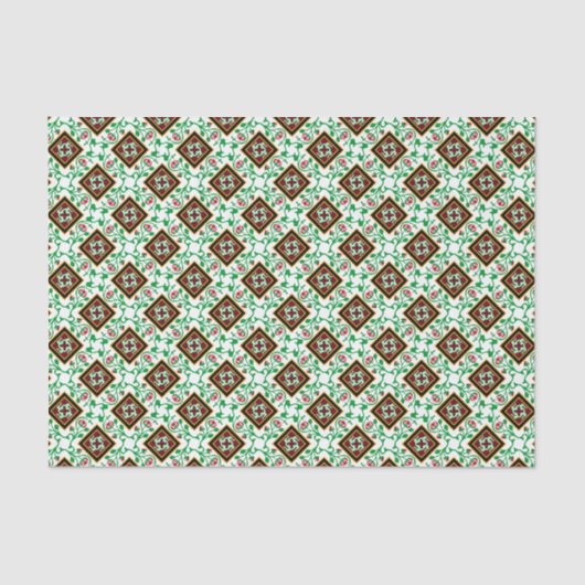  Red Green White Barcelona Floral Tissuepapier (Voorkant)