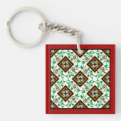  Red Green White Barcelona Floral Vector Sleutelhanger (voorkant)
