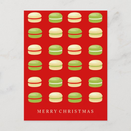 Red Green & White Christmas French Macarons Feestdagenkaart (Voorkant)