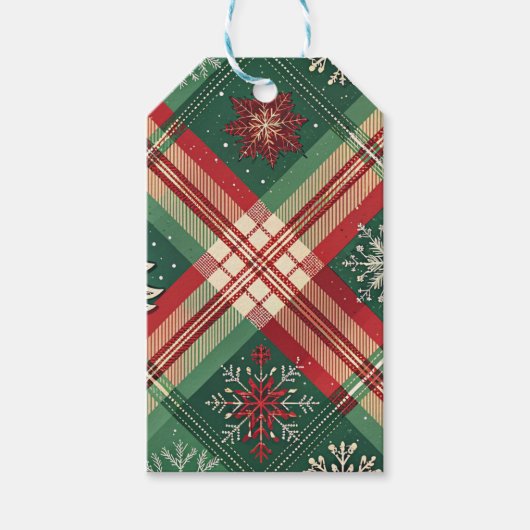 RED GREEN WHITE CHRISTMAS PLAID PATTERN CADEAULABEL (Voorkant)
