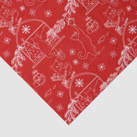 Red green & white Christmas winter cats Tissuepapier (Detail)