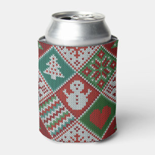 Red Green White Faux Knit-kerstpatroon Blikjeskoeler