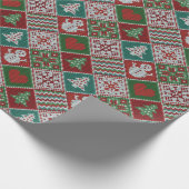 Red Green White Faux Knit-kerstpatroon Cadeaupapier (Hoek)