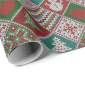 Red Green White Faux Knit-kerstpatroon Cadeaupapier (Rol Hoek)