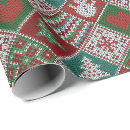 Red Green White Faux Knit-kerstpatroon Cadeaupapier