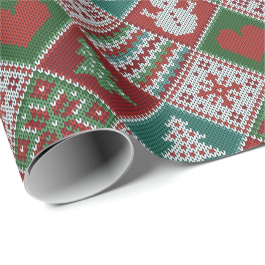 Red Green White Faux Knit-kerstpatroon Cadeaupapier (Rol Hoek)