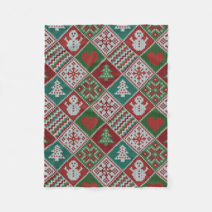 Red Green White Faux Knit-kerstpatroon Fleece Deken