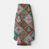 Red Green White Faux Knit-kerstpatroon Flesjeskoeler (Voorkant)