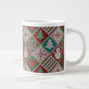 Red Green White Faux Knit-kerstpatroon Grote Koffiekop