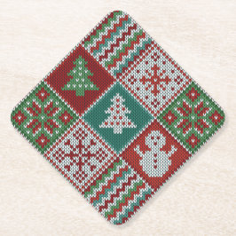 Red Green White Faux Knit-kerstpatroon Kartonnen Onderzetters