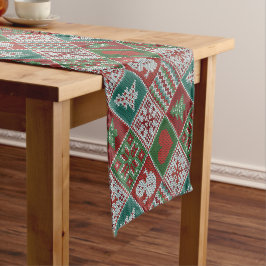 Red Green White Faux Knit-kerstpatroon Korte Tafelloper