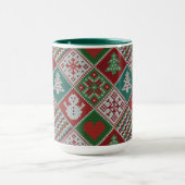 Red Green White Faux Knit-kerstpatroon Mok (Midden)