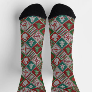 Red Green White Faux Knit-kerstpatroon Sokken