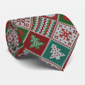 Red Green White Faux Knit-kerstpatroon Stropdas (Opgerold)