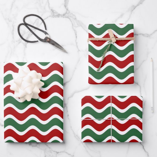 Red Green White-kerstgolfstrepen Inpakpapier Vel (Voorkant)