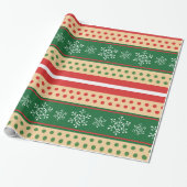 Red Green White-kerstsnowflakes Polka Dots Cadeaupapier (Uitgerold)