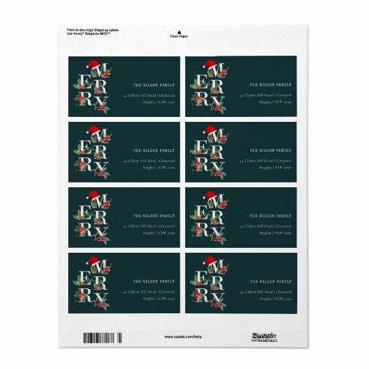 Red Green White Merry kerstavond Adres Etiket (Full Sheet)