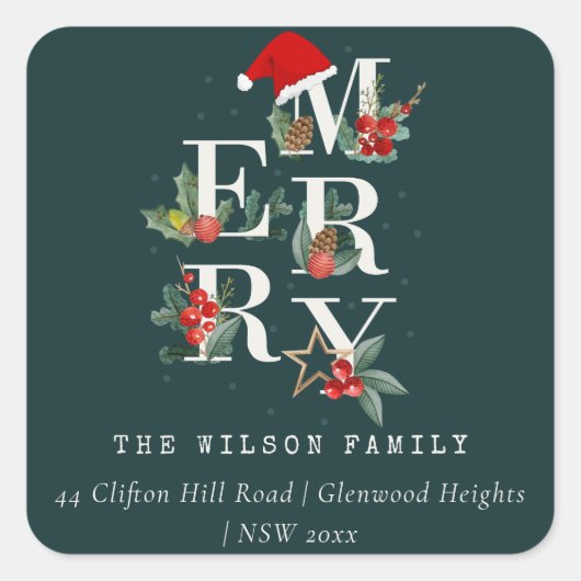 Red Green White Merry kerstavond Adres Vierkante Sticker (Voorkant)