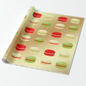 Red Green White op gouden kerst Franse Macarons Cadeaupapier (Uitgerold)