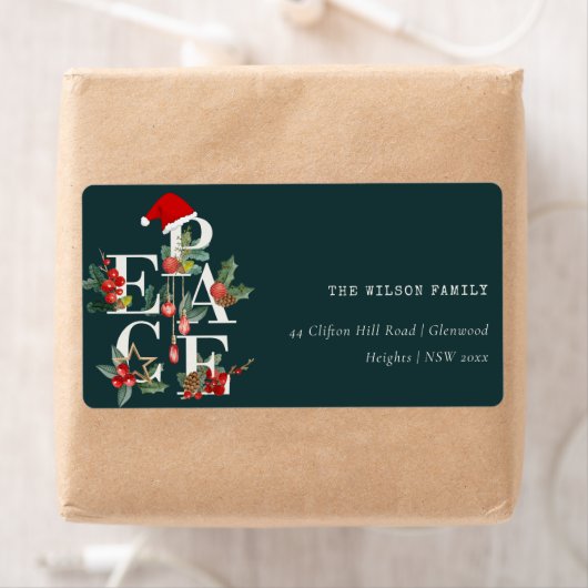 Red Green White Peace-kerstfeestadres Etiket (Insitu)