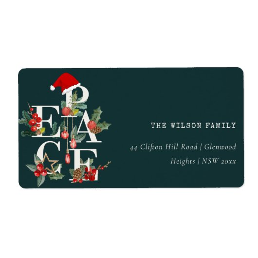Red Green White Peace-kerstfeestadres Etiket (Voorkant)