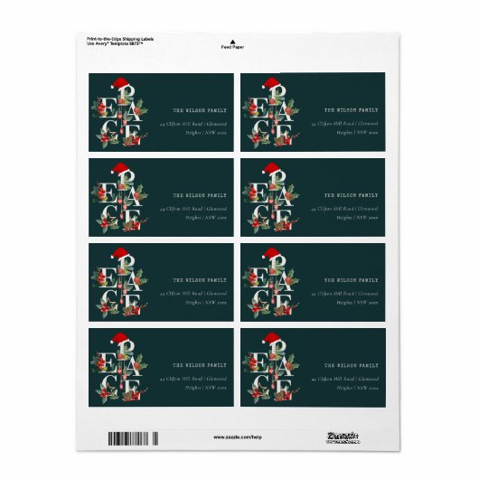 Red Green White Peace-kerstfeestadres Etiket (Full Sheet)