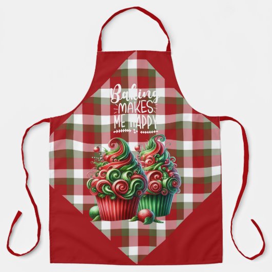 Red Green White Plaid Christmas Cupcakes Schort (Voorkant)