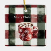 Red Green White Plaid Snowflakes Cocoa Christmas Keramisch Ornament (Voorkant)