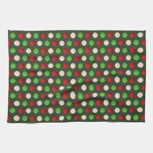 Red Green White Polka Dot Pattern Theedoek (Horizontaal)