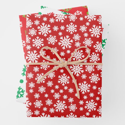 Red Green White Snowflake Holiday Kerstrendy Inpakpapier Vel (In situ)