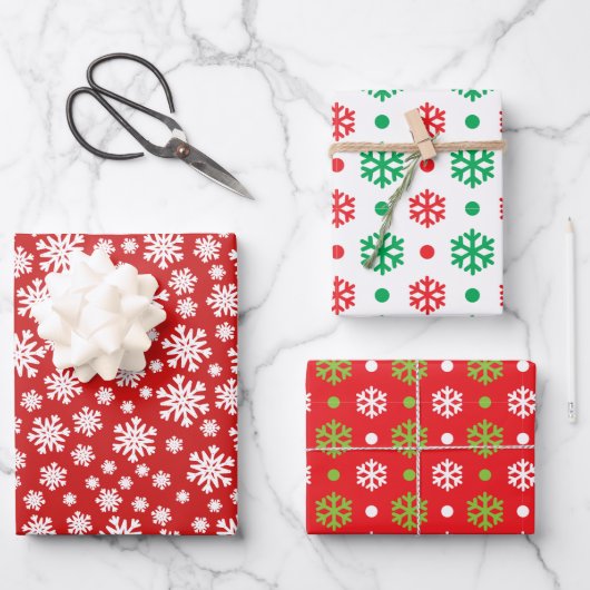 Red Green White Snowflake Holiday Kerstrendy Inpakpapier Vel (Voorkant)