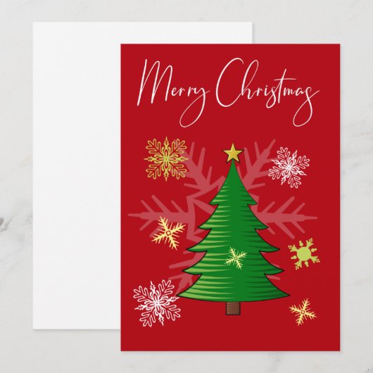 Red Green White Snowflakes Merry Kerstfeestdag Feestdagenkaart (Voorkant / Achterkant)