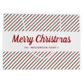 Red Green White Stripes Merry Kerstmis Groot Cadeauzakje (Achterkant)