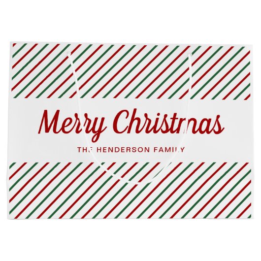 Red Green White Stripes Merry Kerstmis Groot Cadeauzakje (Achterkant)